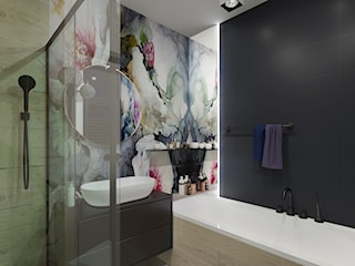 Projekt wnętrza łazienki z akcentem kwiatowym