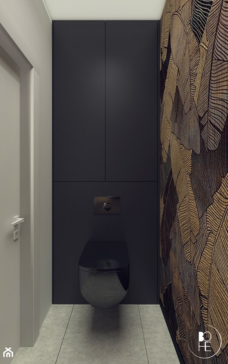 Projekt małej toalety w domu jednorodzinnym w Warszawie - tapeta: Wonderwall-studio - zdjęcie od BOHE Architektura