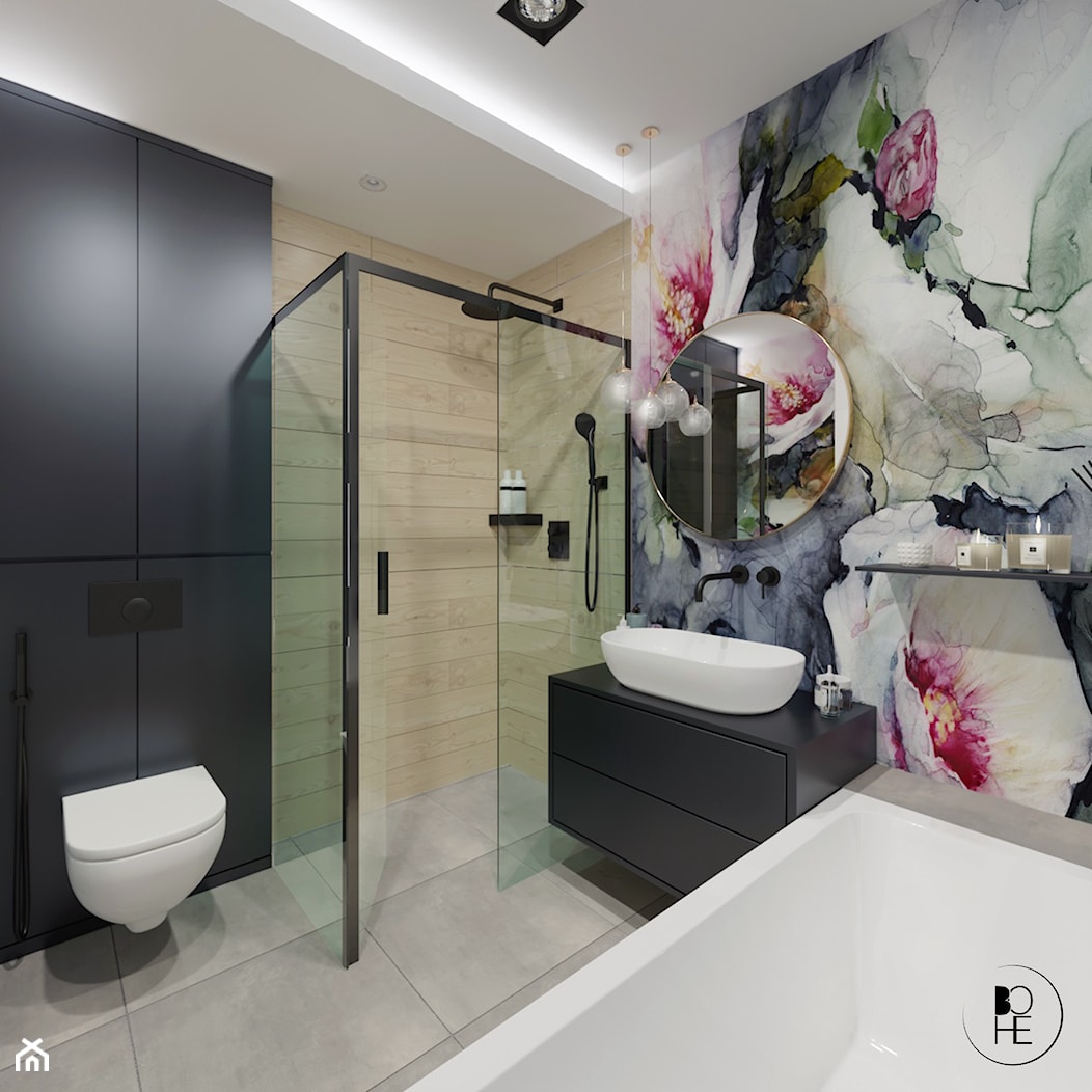 Projekt łazienki z akcentem kwiatowym - zdjęcie od BOHE Architektura - Homebook