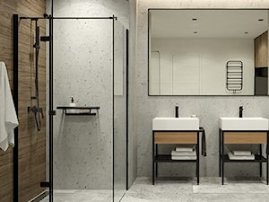 Duża bez okna z lustrem z dwoma umywalkami z punktowym oświetleniem łazienka, styl industrialny - zdjęcie od lazienkionline.pl