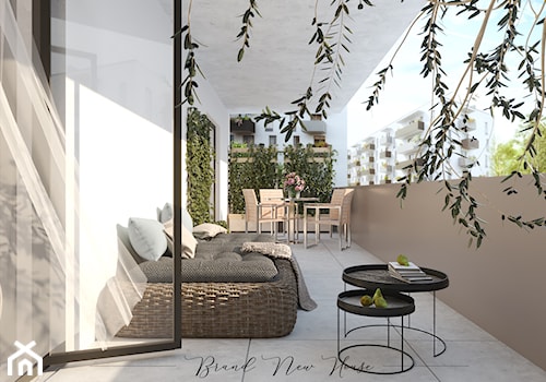 Wnętrze w stylu boho - Średni z meblami ogrodowymi z donicami na kwiaty taras, styl rustykalny - zdjęcie od Brand New House