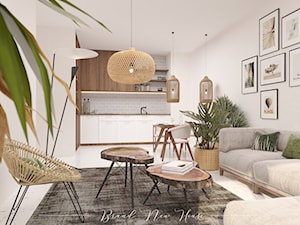 Wnętrze w stylu boho - Mały biały salon z kuchnią z jadalnią, styl skandynawski - zdjęcie od Brand New House