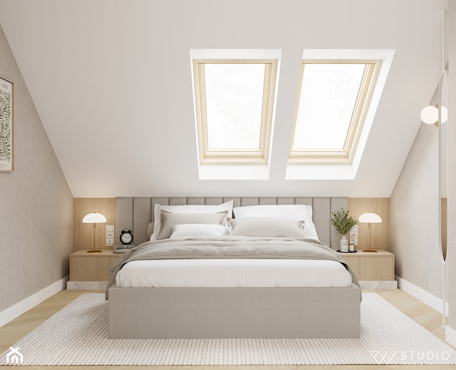 Minimalistyczna sypialnia na poddaszu • - zdjęcie od PW STUDIO pracownia projektowa