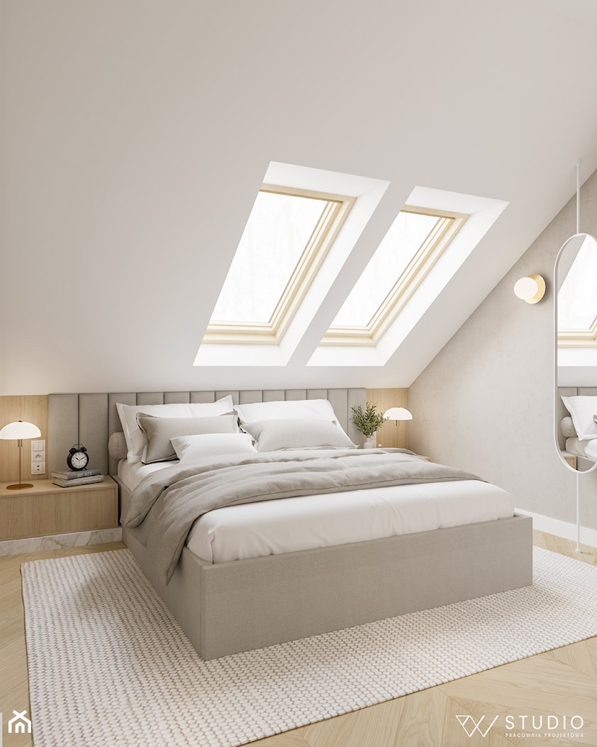 Minimalistyczna sypialnia na poddaszu • - zdjęcie od PW STUDIO pracownia projektowa - Homebook