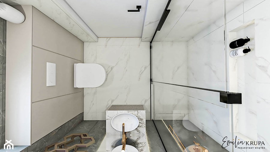 Elegancka łazienka, złoto i beż - zdjęcie od Emilia Krupa Projektant Wnetrz
