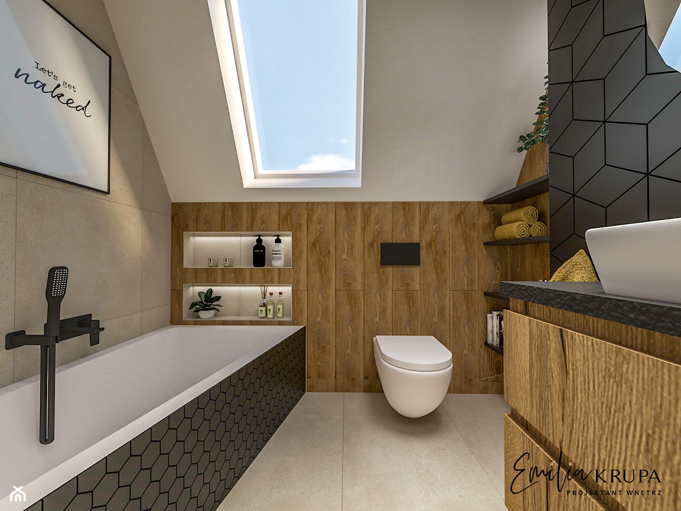 łazienka industrialna na poddaszu - zdjęcie od Emilia Krupa Projektant Wnetrz - Homebook