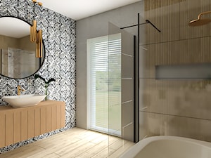 łazienka z oknem tarasowym - zdjęcie od Emilia Krupa Projektant Wnetrz