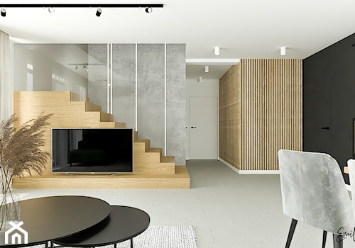 Salon w nowoczesnym domu, lamele - zdjęcie od Emilia Krupa Projektant Wnetrz