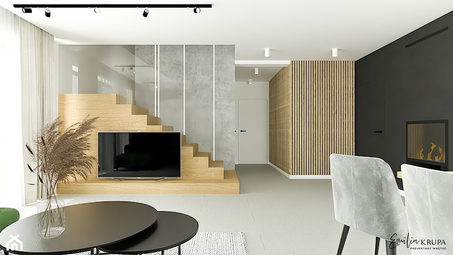 Salon w nowoczesnym domu, lamele - zdjęcie od Emilia Krupa Projektant Wnetrz