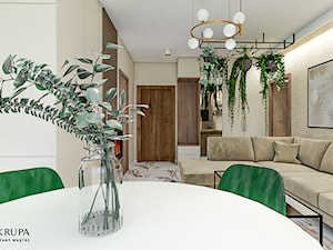 Nowoczesny salon z butelkową zielenią - zdjęcie od Emilia Krupa Projektant Wnetrz