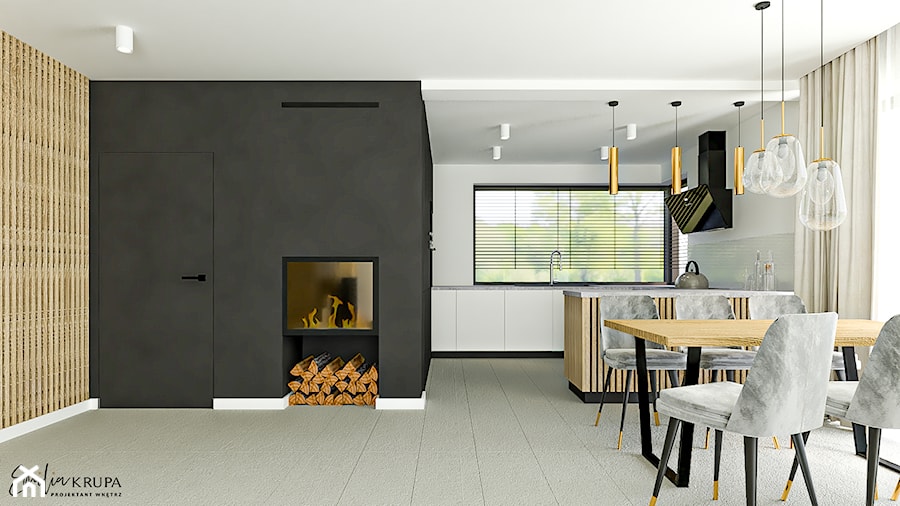 Salon z otwartą kuchnią w nowoczesnym domu - zdjęcie od Emilia Krupa Projektant Wnetrz
