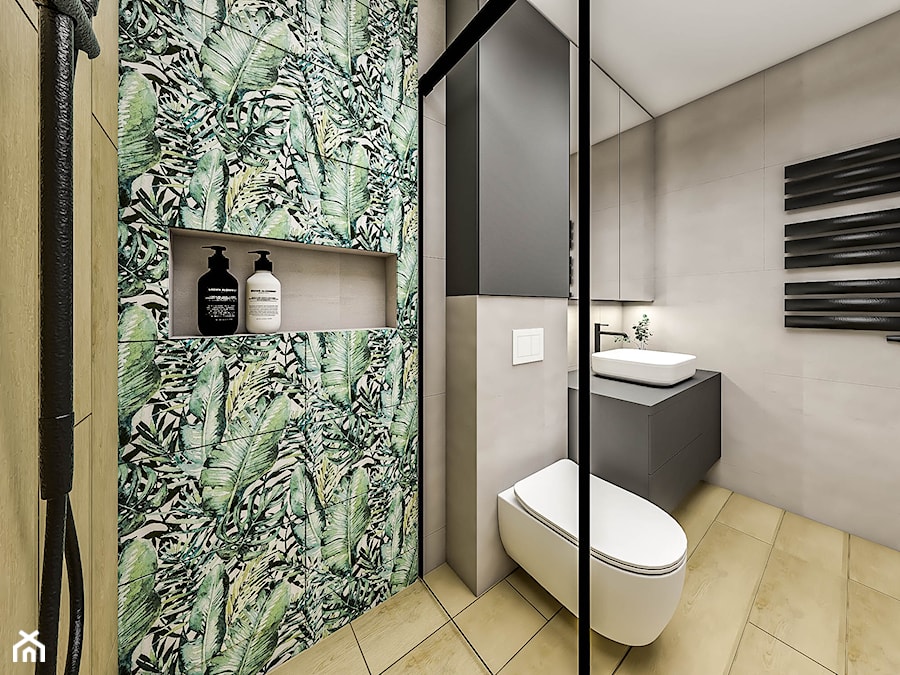 Łazienka z prysznicem tropikalne liście - zdjęcie od Emilia Krupa Projektant Wnetrz