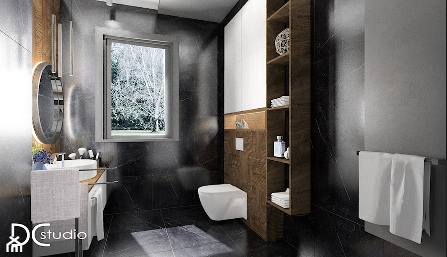 Łazienka w czerni z kabiną walk - in - Łazienka, styl nowoczesny - zdjęcie od Design Concept Studio Architektura Wnętrz
