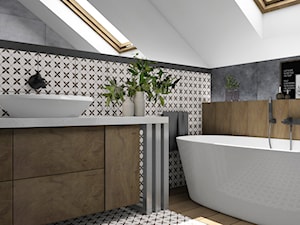 Biało - szara łazienka na poddaszu - zdjęcie od Design Concept Studio Architektura Wnętrz