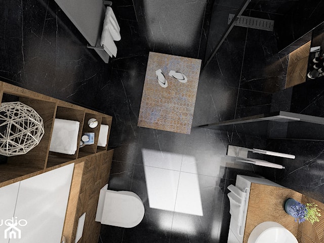 Łazienka w czerni z kabiną walk - in