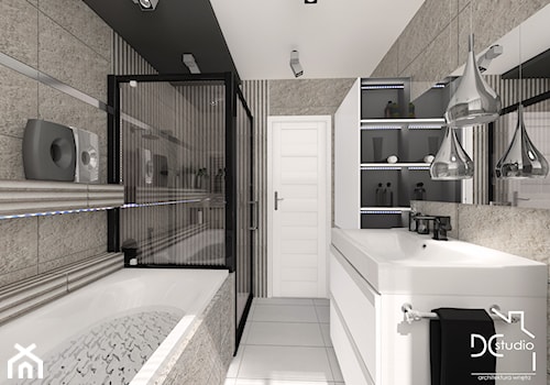 Black & beige bathroom - Średnia z punktowym oświetleniem łazienka z oknem, styl nowoczesny - zdjęcie od Design Concept Studio Architektura Wnętrz