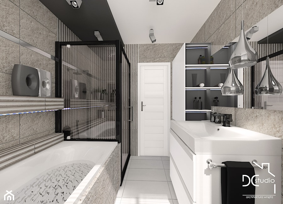 Black & beige bathroom - Średnia z punktowym oświetleniem łazienka z oknem, styl nowoczesny - zdjęcie od Design Concept Studio Architektura Wnętrz