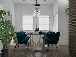 Nowoczesny salon z jadalnią w odcieniach butelkowej zieleni - Jadalnia, styl nowoczesny - zdjęcie od Design Concept Studio Architektura Wnętrz