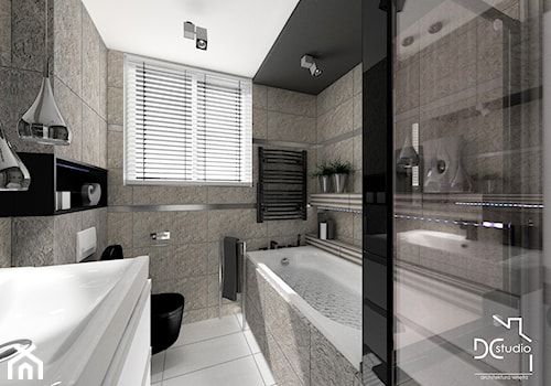 Black & beige bathroom - Średnia z punktowym oświetleniem łazienka z oknem, styl nowoczesny - zdjęcie od Design Concept Studio Architektura Wnętrz