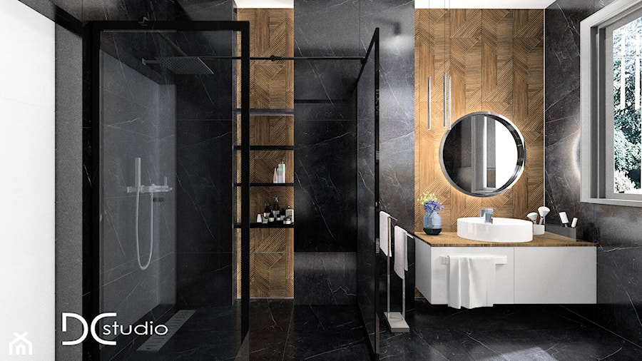 Łazienka w czerni z kabiną walk - in - Łazienka, styl nowoczesny - zdjęcie od Design Concept Studio Architektura Wnętrz