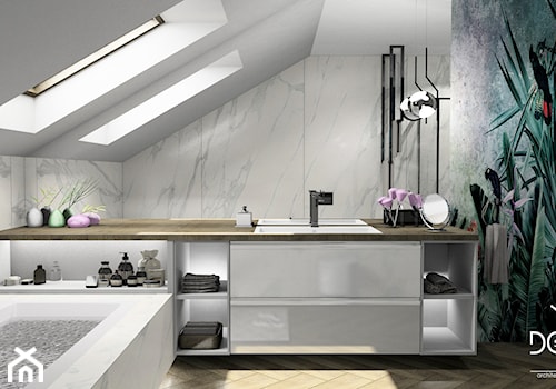 Łazienka na poddaszu z tapetą - Łazienka, styl nowoczesny - zdjęcie od Design Concept Studio Architektura Wnętrz