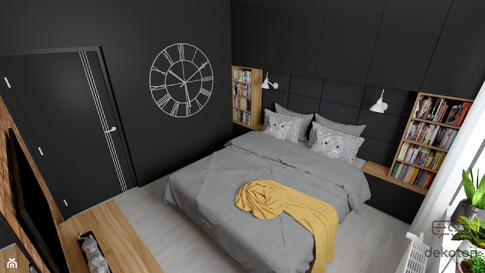 Sypialnia nowoczesna czarna z drewnem - zdjęcie od dekoton - Homebook