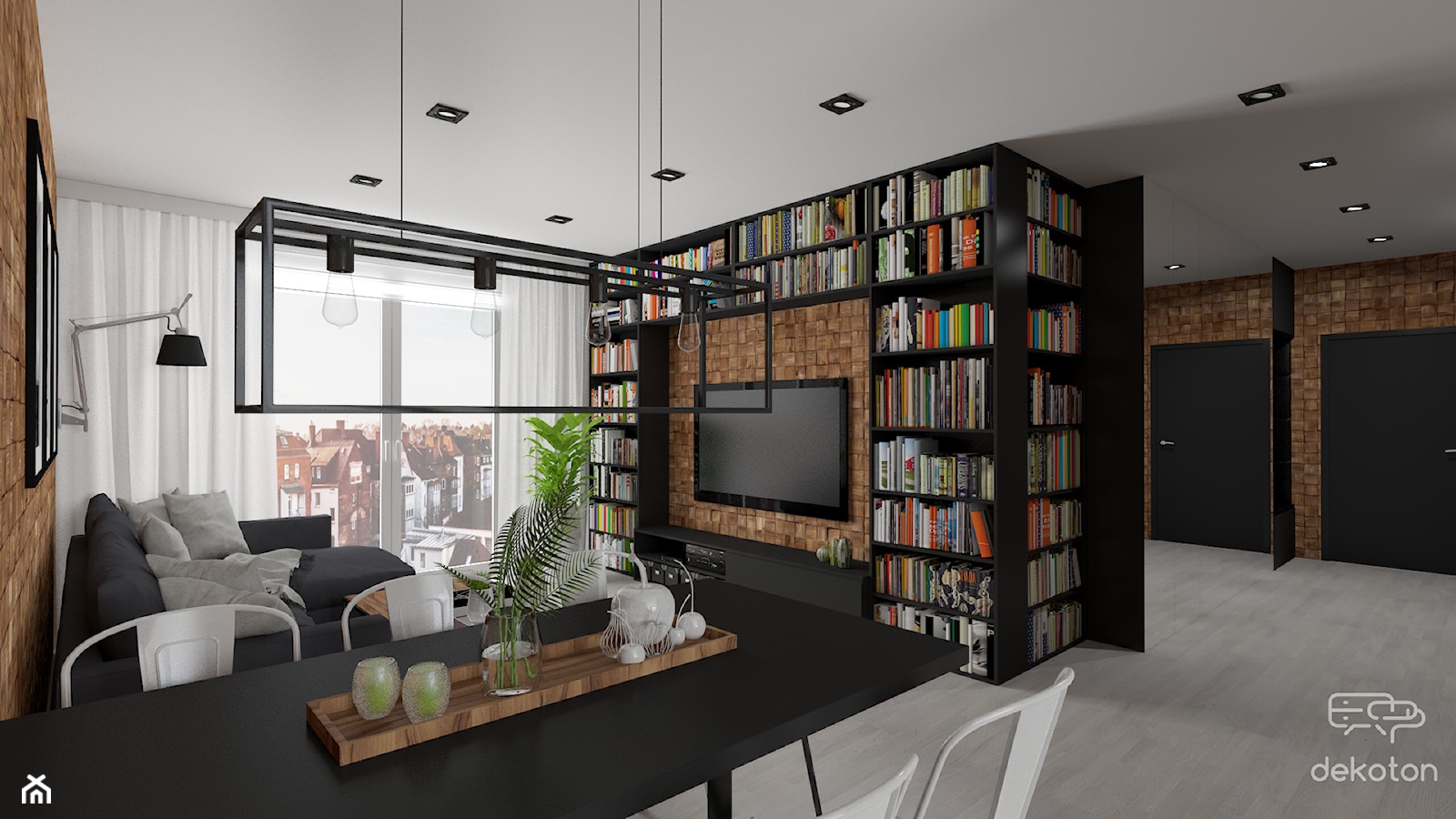 Nowoczesne mieszkanie w czerni i drewnie - Salon, styl nowoczesny - zdjęcie od dekoton - Homebook