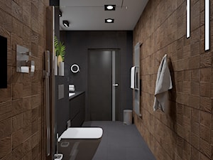 Nowoczesne mieszkanie w czerni i drewnie - Średnia bez okna z lustrem z punktowym oświetleniem łazienka, styl nowoczesny - zdjęcie od dekoton