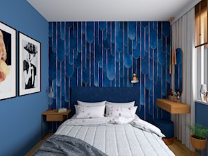 Wyraziste niebieskie mieszkanie z akcentami miedzianymi - Średnia niebieska sypialnia, styl nowocze ... - zdjęcie od dekoton