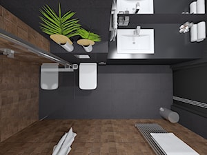 Nowoczesne mieszkanie w czerni i drewnie - Mała bez okna z lustrem łazienka, styl nowoczesny - zdjęcie od dekoton