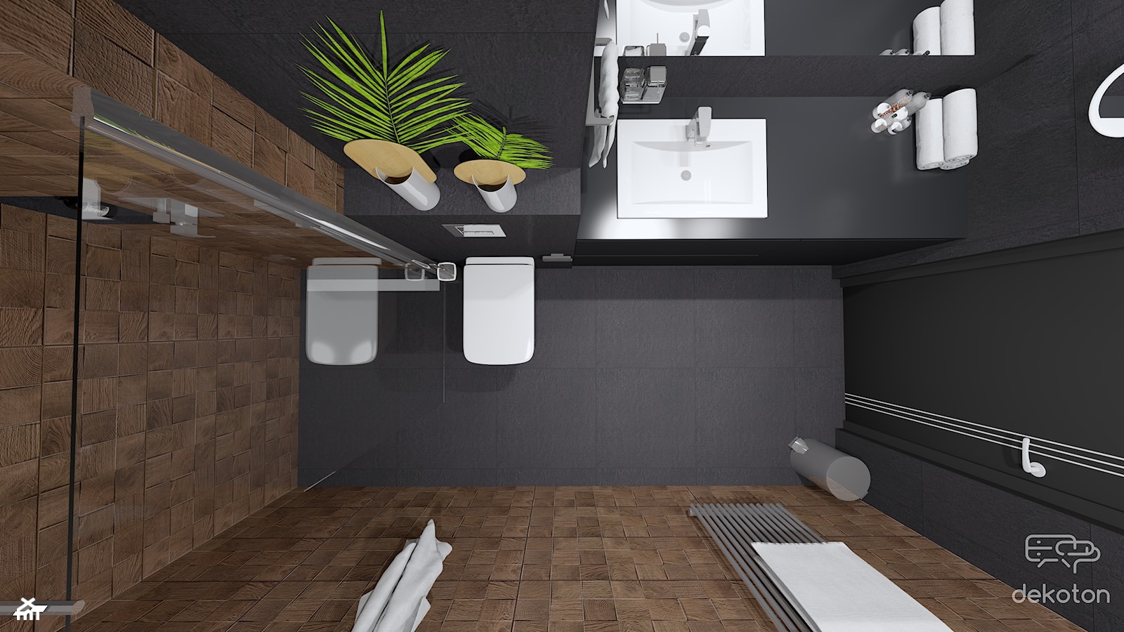 Nowoczesne mieszkanie w czerni i drewnie - Mała bez okna z lustrem łazienka, styl nowoczesny - zdjęcie od dekoton - Homebook