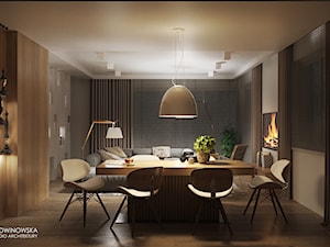 FOREST HOME - Duża beżowa szara jadalnia w salonie, styl skandynawski - zdjęcie od Ludwinowska Studio Architektury