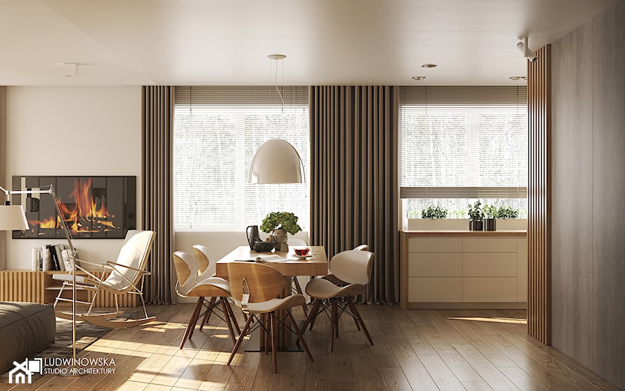 FOREST HOME - Średnia biała jadalnia w salonie w kuchni, styl skandynawski - zdjęcie od Ludwinowska Studio Architektury