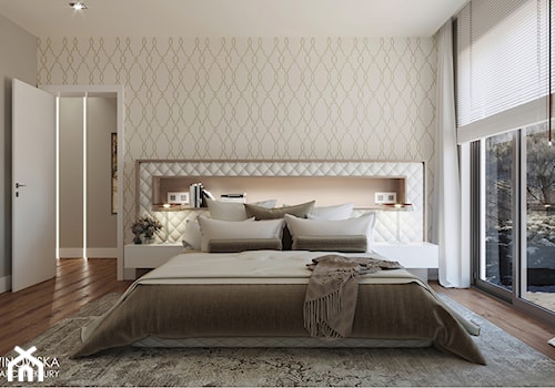 CAFFE LATTE - Średnia biała szara sypialnia, styl nowoczesny - zdjęcie od Ludwinowska Studio Architektury