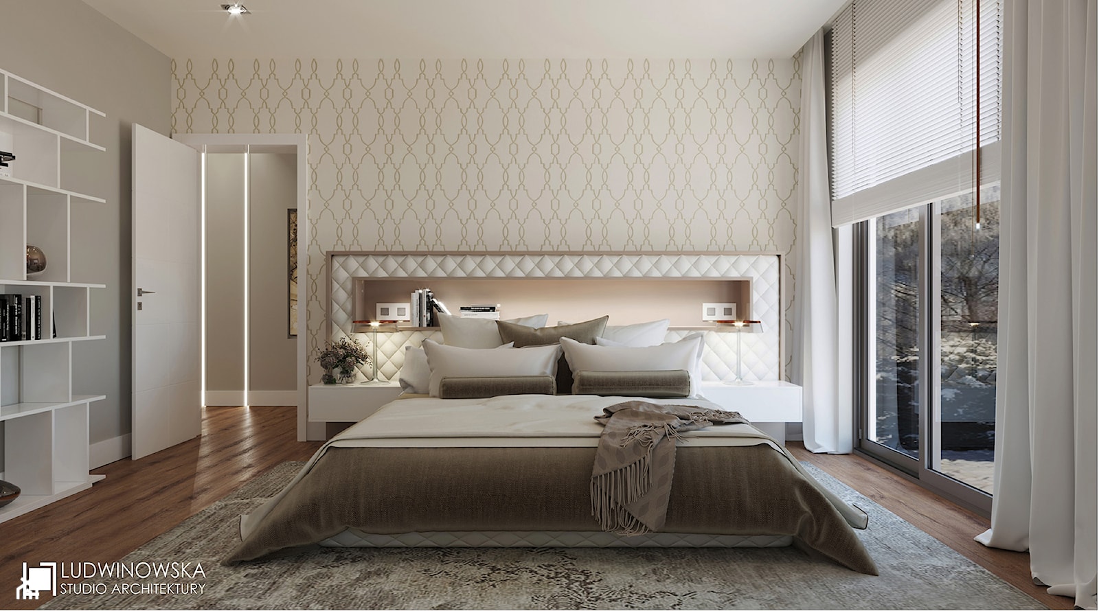 CAFFE LATTE - Średnia biała szara sypialnia, styl nowoczesny - zdjęcie od Ludwinowska Studio Architektury - Homebook