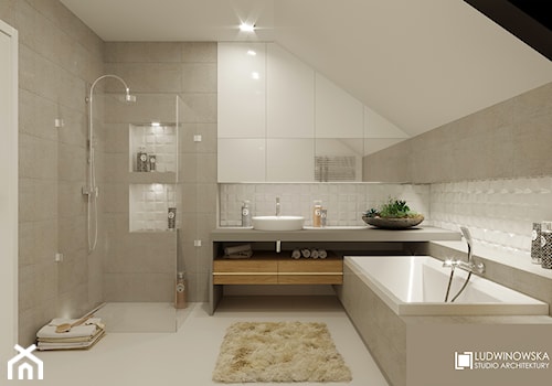 RIFLESSO - Średnia na poddaszu bez okna z marmurową podłogą łazienka, styl minimalistyczny - zdjęcie od Ludwinowska Studio Architektury