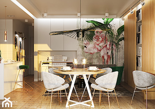 FLAMINGOS - Salon z kuchnią z jadalnią, styl nowoczesny - zdjęcie od Ludwinowska Studio Architektury
