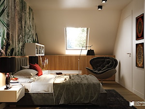GEISHA - Średnia biała zielona sypialnia małżeńska na poddaszu, styl nowoczesny - zdjęcie od Ludwinowska Studio Architektury
