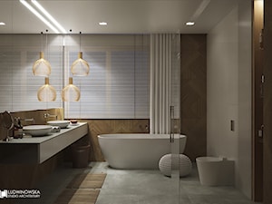 FOREST HOME - Średnia z lustrem z dwoma umywalkami z punktowym oświetleniem łazienka z oknem, styl skandynawski - zdjęcie od Ludwinowska Studio Architektury