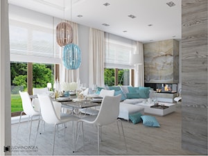 TURQUISE - Duża szara jadalnia w salonie, styl minimalistyczny - zdjęcie od Ludwinowska Studio Architektury