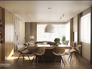 FOREST HOME - Średnia beżowa biała jadalnia w salonie, styl skandynawski - zdjęcie od Ludwinowska Studio Architektury