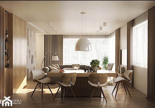 FOREST HOME - Średnia beżowa biała jadalnia w salonie, styl skandynawski - zdjęcie od Ludwinowska Studio Architektury