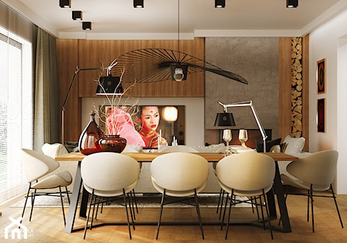 GEISHA - Duża biała jadalnia w salonie, styl nowoczesny - zdjęcie od Ludwinowska Studio Architektury