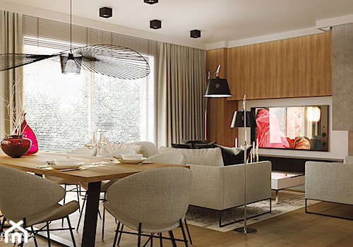 GEISHA - Duża beżowa biała jadalnia w salonie, styl skandynawski - zdjęcie od Ludwinowska Studio Architektury