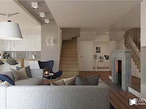 RIFLESSO - Średni biały salon z kuchnią z jadalnią, styl nowoczesny - zdjęcie od Ludwinowska Studio Architektury
