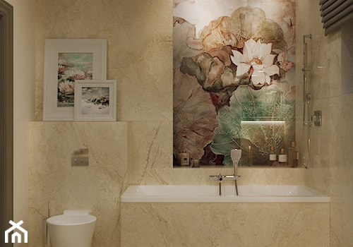 NOCTURNE - Średnia ze szkłem na ścianie z marmurową podłogą łazienka z oknem, styl nowoczesny - zdjęcie od Ludwinowska Studio Architektury