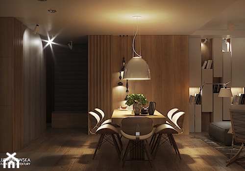 FOREST HOME - Duża beżowa jadalnia w salonie, styl skandynawski - zdjęcie od Ludwinowska Studio Architektury