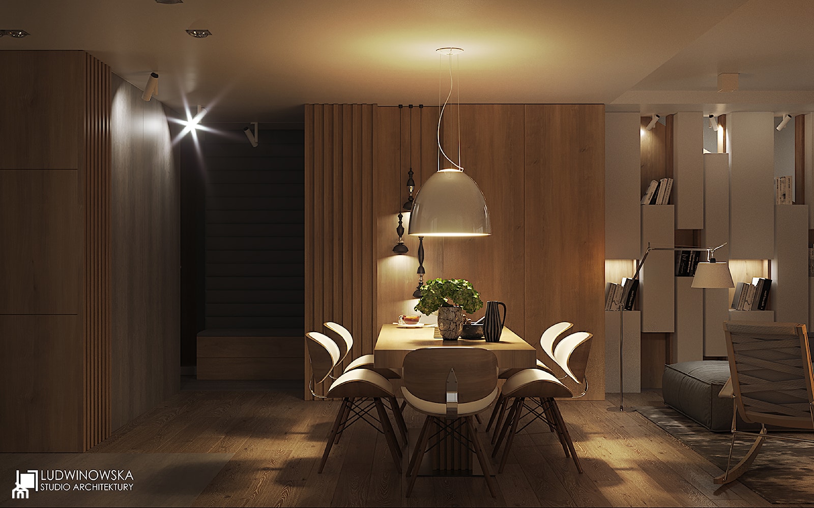 FOREST HOME - Duża beżowa jadalnia w salonie, styl skandynawski - zdjęcie od Ludwinowska Studio Architektury - Homebook