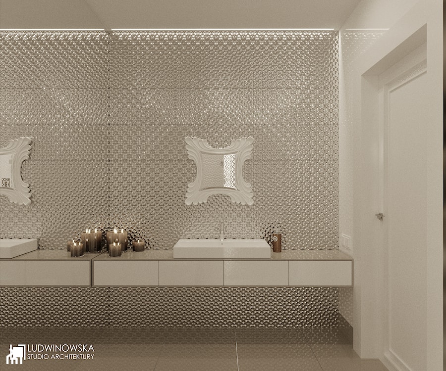 łazienka, srebrna, srebrzysta, płytki, galeria venis, artis, venis artis, elegancka - zdjęcie od Ludwinowska Studio Architektury