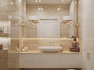łazienka, jasna, trawertyn, traweronyx, duże lustro, onyx, duravit starck, Delight kinkiety - zdjęcie od Ludwinowska Studio Architektury